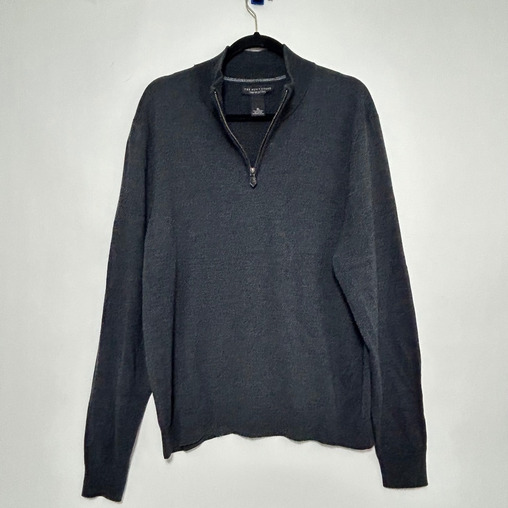 Bloomingdales 1/4 Zip Merino Wool Sweater XL Charcoal Gray Pullover Mock Neck - Picture 2 of 11